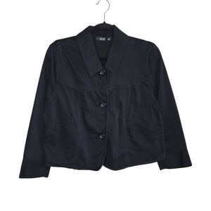 a.n.a Women's Black Cropped Boxy Fit Button-Up Lightweight Jacket Size L